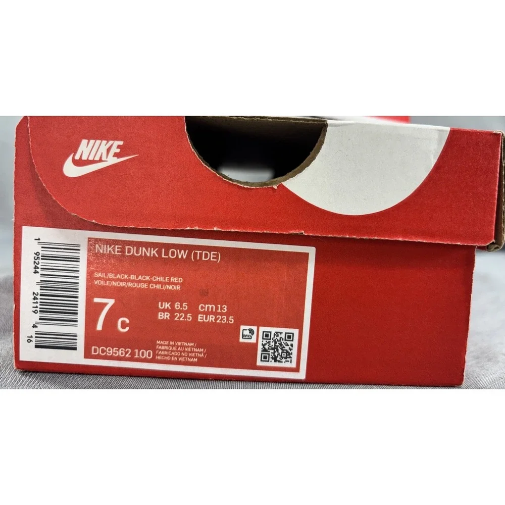 Nike Dunk Low (TDE) Toddler Kid's Shoes Size 7c Sail/Black-Chili Red DC9562-100